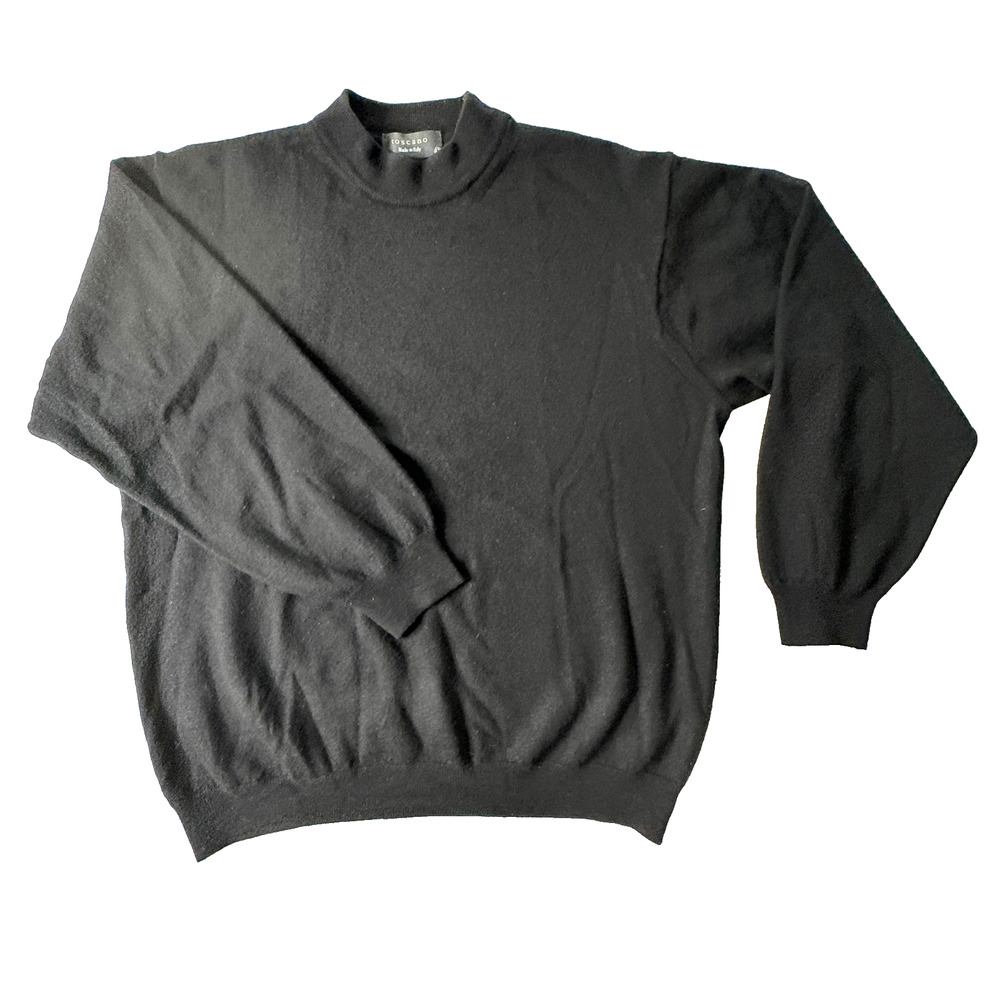Toscano 100% Extrafine Merino Wool Mock Neck Sweater Mens L Black Made in Italy